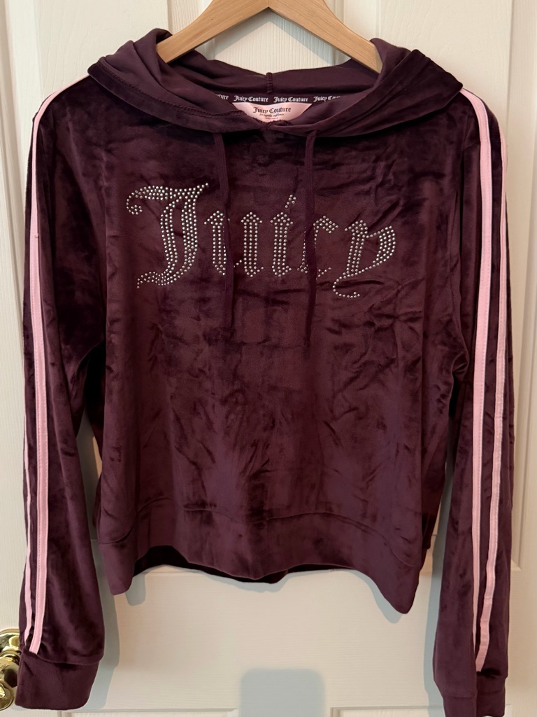 Juicy Couture Plum Velour Hoodie With Pink Logo Tag